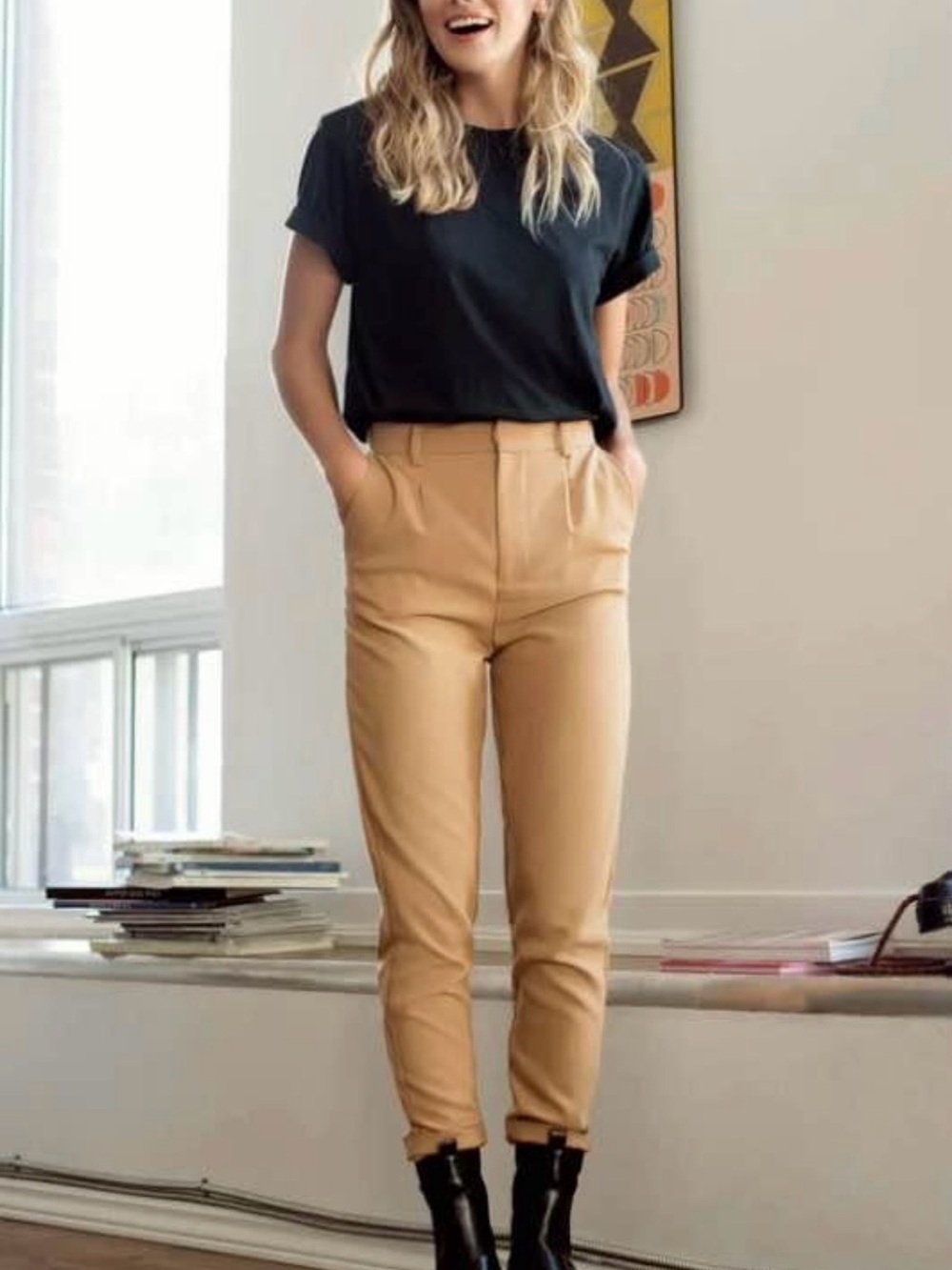 Womance High-Rise Slim Ankle Pants - Camel - small